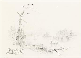 (ART.) Family commonplace book featuring two landscapes by Daniel Huntington.